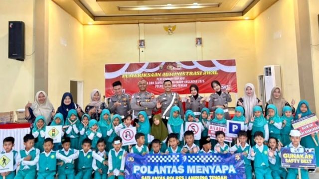 Tanamkan Tertib Lalu Lintas Sejak Dini, Satlantas Polres Lampung Tengah Sambut Ceria Kunjungan TK Al Hidayah Karang Endah