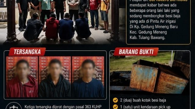 Sergap! Sat Reskrim Polres Tulang Bawang UNIT REAKSI CEPAT (URC) Bekuk 3 Pelaku Pencuri Komponen Irigasi Asal Lampung Selatan