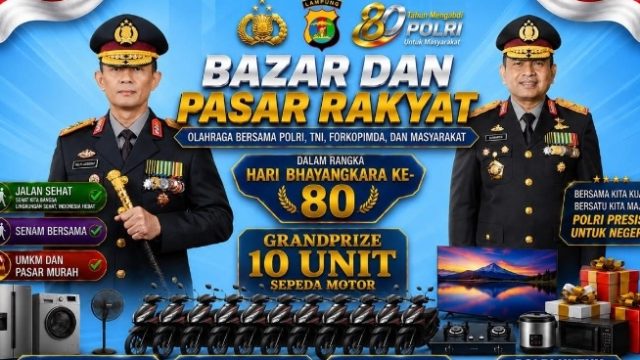 Sambut HUT Bhayangkara ke-80, Polda Lampung Gelar Bazar hingga Olahraga Bersama Bertabur Grandprize