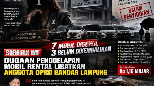 IMF Soroti Perkara Dugaan Penggelapan Mobil Rental, Kerugian Dilaporkan Capai Rp1,16 Miliar Libatkan anggota DPRD