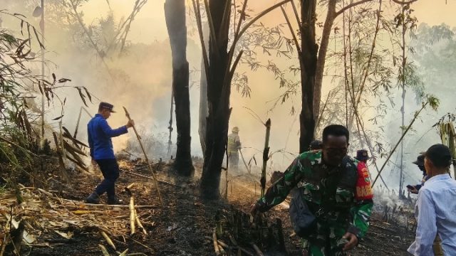 Babinsa Koramil 410/TBU Bersama Damkar Respon Cepat Dalam Penanganan Kebakaran Lahan Kosong