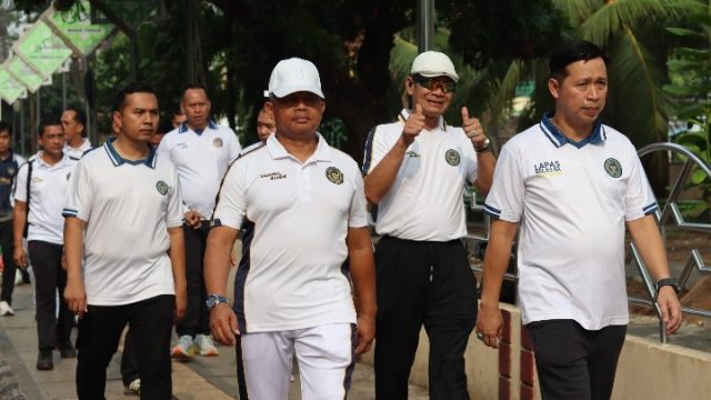 Perkuat Kebersamaan dan Kekompakan, Jajaran Rutan Kelas I Bandar Lampung Ikuti Pembinaan Jasmani Bersama Kakanwil Ditjenpas Lampung